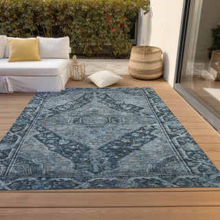 Piper Looms Chantille Border ACN1761 Navy Machine Washable Area Rug Outdoor Lifestyle Image Feature
