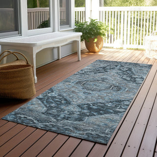 Piper Looms Chantille Border ACN1761 Navy Machine Washable Area Rug Runner Outdoor Lifestyle Image Feature
