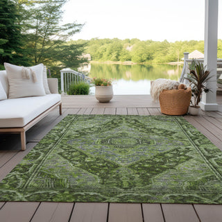 Piper Looms Chantille Border ACN1761 Olive Machine Washable Area Rug Outdoor Lifestyle Image Feature