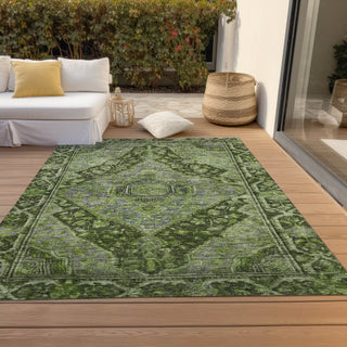 Piper Looms Chantille Border ACN1761 Olive Machine Washable Area Rug Outdoor Lifestyle Image Feature