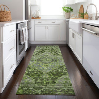 Piper Looms Chantille Border ACN1761 Olive Machine Washable Area Rug Runner Lifestyle Image Feature