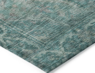 Piper Looms Chantille Border ACN1761 Teal Machine Washable Area Rug Corner Image