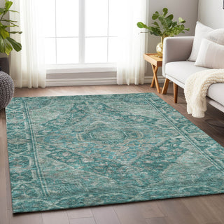 Piper Looms Chantille Border ACN1761 Teal Machine Washable Area Rug Lifestyle Image Feature