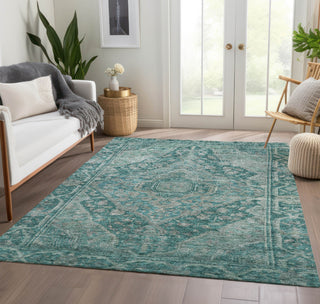 Piper Looms Chantille Border ACN1761 Teal Machine Washable Area Rug Lifestyle Image Feature