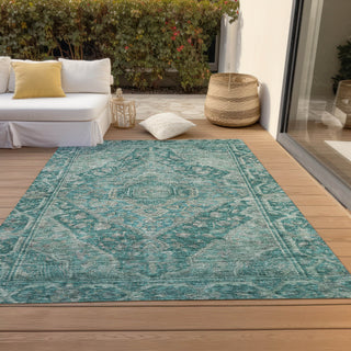Piper Looms Chantille Border ACN1761 Teal Machine Washable Area Rug Outdoor Lifestyle Image Feature