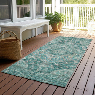 Piper Looms Chantille Border ACN1761 Teal Machine Washable Area Rug Runner Outdoor Lifestyle Image Feature