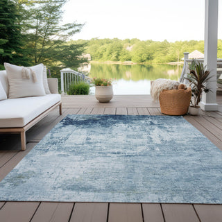 Piper Looms Chantille Modern ACN1766 Blue Machine Washable Area Rug Outdoor Lifestyle Image Feature