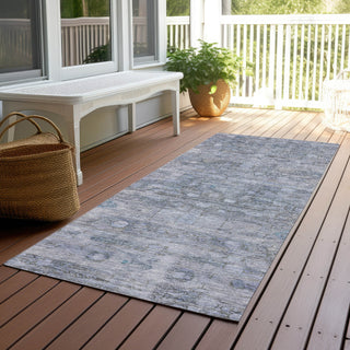 Piper Looms Chantille Geometric ACN1768 Blue Machine Washable Area Rug Runner Outdoor Lifestyle Image Feature