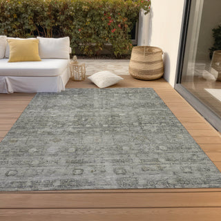 Piper Looms Chantille Geometric ACN1768 Pewter Machine Washable Area Rug Outdoor Lifestyle Image Feature