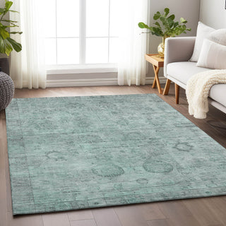 Piper Looms Chantille Border ACN1769 Aqua Machine Washable Area Rug Lifestyle Image Feature