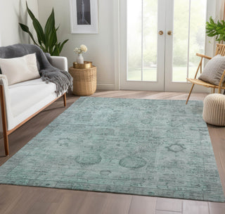 Piper Looms Chantille Border ACN1769 Aqua Machine Washable Area Rug Lifestyle Image Feature