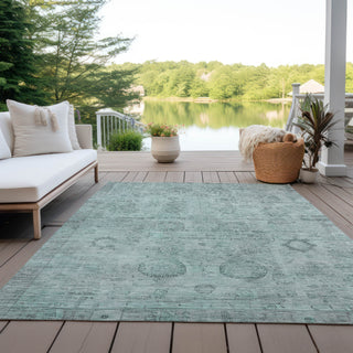 Piper Looms Chantille Border ACN1769 Aqua Machine Washable Area Rug Outdoor Lifestyle Image Feature