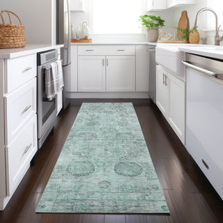 Piper Looms Chantille Border ACN1769 Aqua Machine Washable Area Rug Runner Lifestyle Image Feature