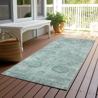 Piper Looms Chantille Border ACN1769 Aqua Machine Washable Area Rug Runner Outdoor Lifestyle Image Feature