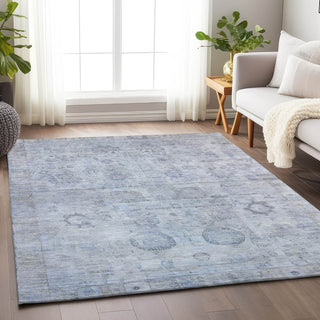 Piper Looms Chantille Border ACN1769 Sky Machine Washable Area Rug Lifestyle Image Feature