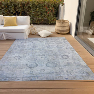 Piper Looms Chantille Border ACN1769 Sky Machine Washable Area Rug Outdoor Lifestyle Image Feature