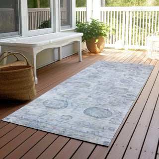 Piper Looms Chantille Border ACN1769 Sky Machine Washable Area Rug Runner Outdoor Lifestyle Image Feature