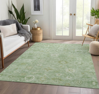 Piper Looms Chantille Damask ACN1770 Aloe Machine Washable Area Rug Lifestyle Image Feature