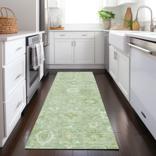 Piper Looms Chantille Damask ACN1770 Aloe Machine Washable Area Rug Runner Lifestyle Image Feature