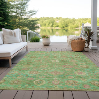 Piper Looms Chantille Damask ACN1770 Lime Machine Washable Area Rug Outdoor Lifestyle Image Feature