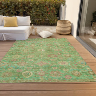 Piper Looms Chantille Damask ACN1770 Lime Machine Washable Area Rug Outdoor Lifestyle Image Feature