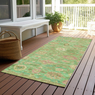 Piper Looms Chantille Damask ACN1770 Lime Machine Washable Area Rug Runner Outdoor Lifestyle Image Feature