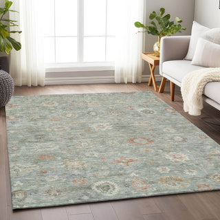 Piper Looms Chantille Damask ACN1770 Sage Machine Washable Area Rug Lifestyle Image Feature