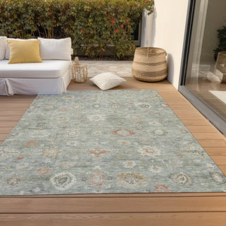 Piper Looms Chantille Damask ACN1770 Sage Machine Washable Area Rug Outdoor Lifestyle Image Feature