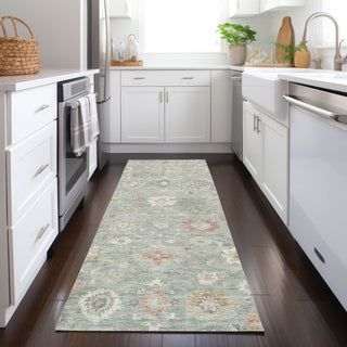 Piper Looms Chantille Damask ACN1770 Sage Machine Washable Area Rug Runner Lifestyle Image Feature