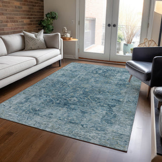 Piper Looms Chantille Border ACN1773 Blue Machine Washable Area Rug Lifestyle Image Feature