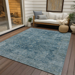 Piper Looms Chantille Border ACN1773 Blue Machine Washable Area Rug Outdoor Lifestyle Image Feature