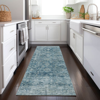 Piper Looms Chantille Border ACN1773 Blue Machine Washable Area Rug Runner Lifestyle Image Feature