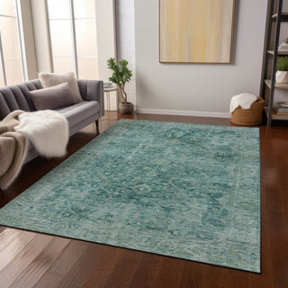 Piper Looms Chantille Border ACN1773 Teal Machine Washable Area Rug Lifestyle Image Feature