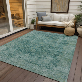 Piper Looms Chantille Border ACN1773 Teal Machine Washable Area Rug Outdoor Lifestyle Image Feature