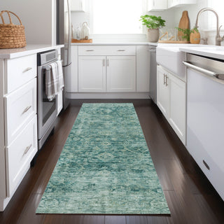 Piper Looms Chantille Border ACN1773 Teal Machine Washable Area Rug Runner Lifestyle Image Feature