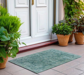 Piper Looms Chantille Border ACN1773 Teal Machine Washable Area Rug Scatter Outdoor Lifestyle Image Feature