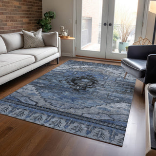Piper Looms Chantille Tribal ACN1776 Blue Machine Washable Area Rug Lifestyle Image Feature
