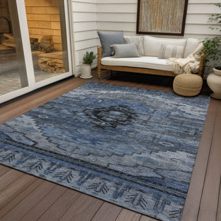 Piper Looms Chantille Tribal ACN1776 Blue Machine Washable Area Rug Outdoor Lifestyle Image Feature