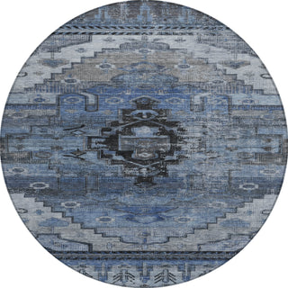 Piper Looms Chantille Tribal ACN1776 Blue Machine Washable Area Rug Round Main Image