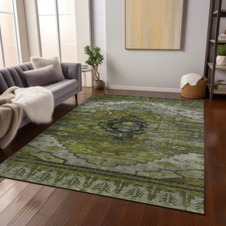 Piper Looms Chantille Tribal ACN1776 Olive Machine Washable Area Rug Lifestyle Image Feature