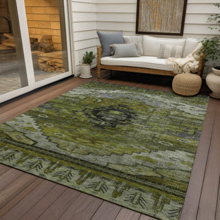 Piper Looms Chantille Tribal ACN1776 Olive Machine Washable Area Rug Outdoor Lifestyle Image Feature