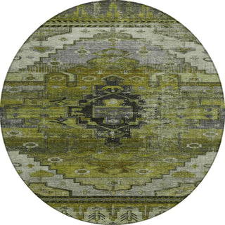 Piper Looms Chantille Tribal ACN1776 Olive Machine Washable Area Rug Round Main Image