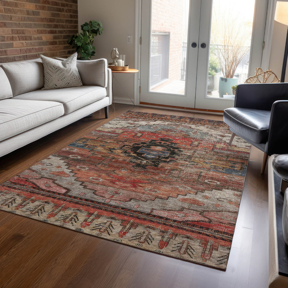 Piper Looms Chantille Tribal ACN1776 Paprika Machine Washable Area Rug Lifestyle Image Feature