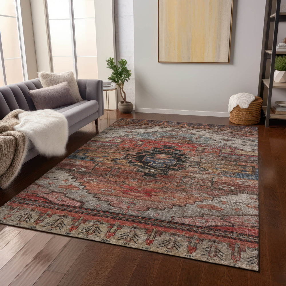 Piper Looms Chantille Tribal ACN1776 Paprika Machine Washable Area Rug Lifestyle Image Feature
