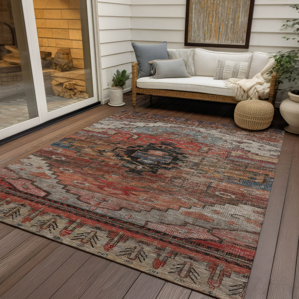 Piper Looms Chantille Tribal ACN1776 Paprika Machine Washable Area Rug Outdoor Lifestyle Image Feature