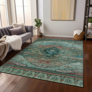 Piper Looms Chantille Tribal ACN1776 Teal Machine Washable Area Rug Lifestyle Image Feature