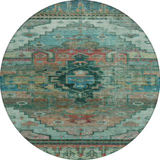 Piper Looms Chantille Tribal ACN1776 Teal Machine Washable Area Rug Round Main Image