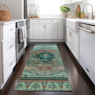 Piper Looms Chantille Tribal ACN1776 Teal Machine Washable Area Rug Runner Lifestyle Image Feature
