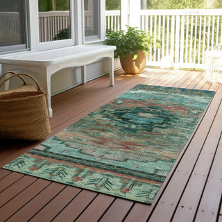 Piper Looms Chantille Tribal ACN1776 Teal Machine Washable Area Rug Runner Outdoor Lifestyle Image Feature