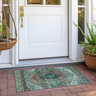 Piper Looms Chantille Tribal ACN1776 Teal Machine Washable Area Rug Scatter Outdoor Lifestyle Image Feature